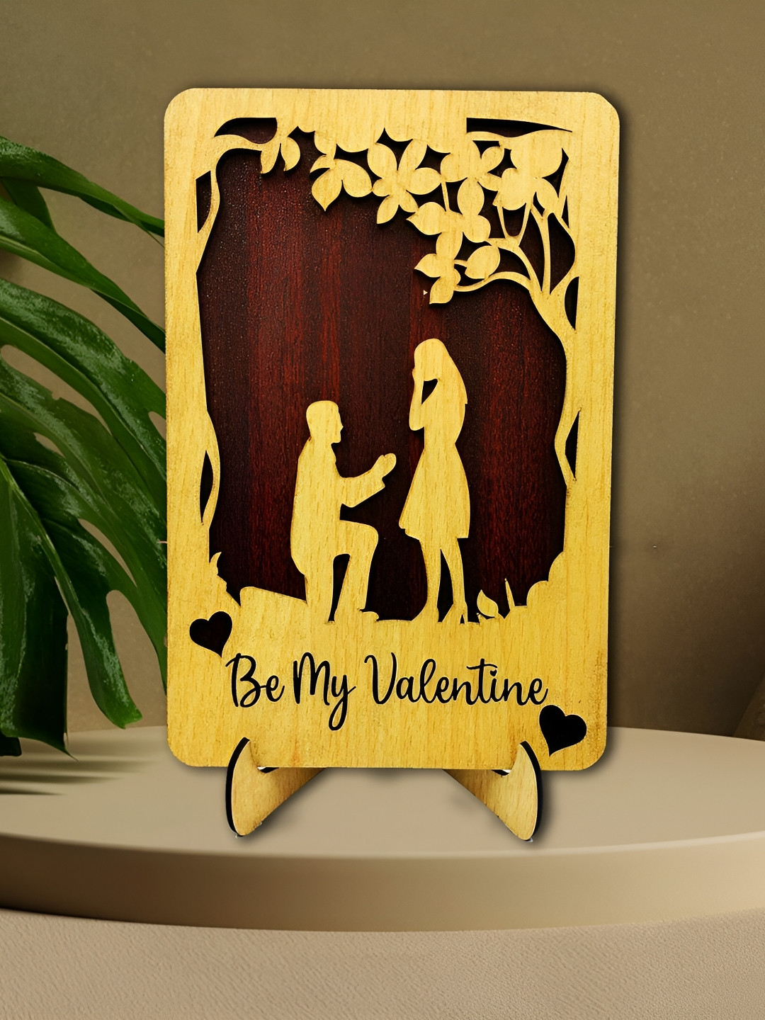 Phirki Studio Be My Valentine Couple Beige Wood Natural Living Room Set of 2 Medium Showpieces - 8 Inches