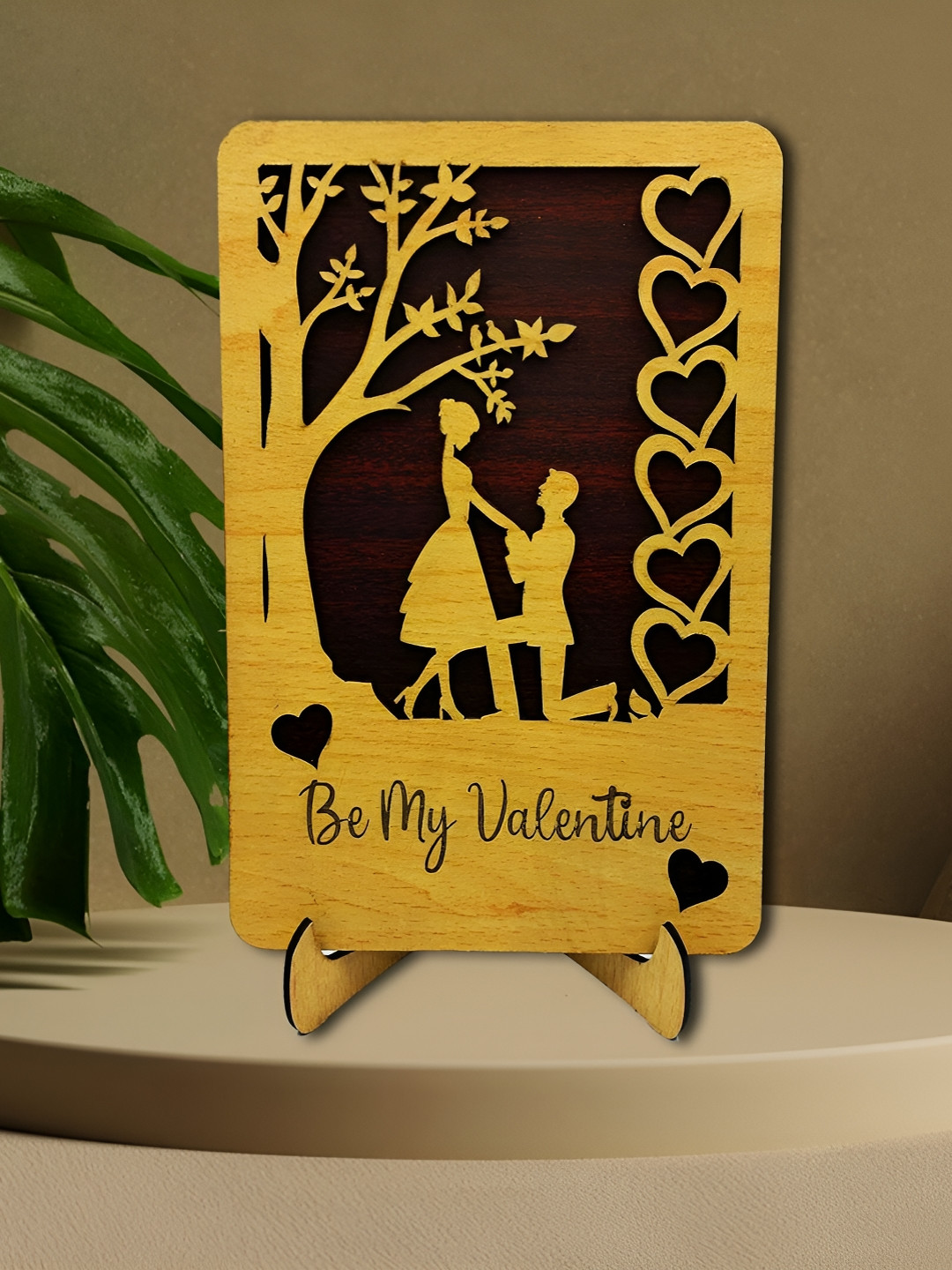 Phirki Studio Be My Valentine Beige Wood Natural Living Room Set of 2 Medium Showpieces - 8 Inches