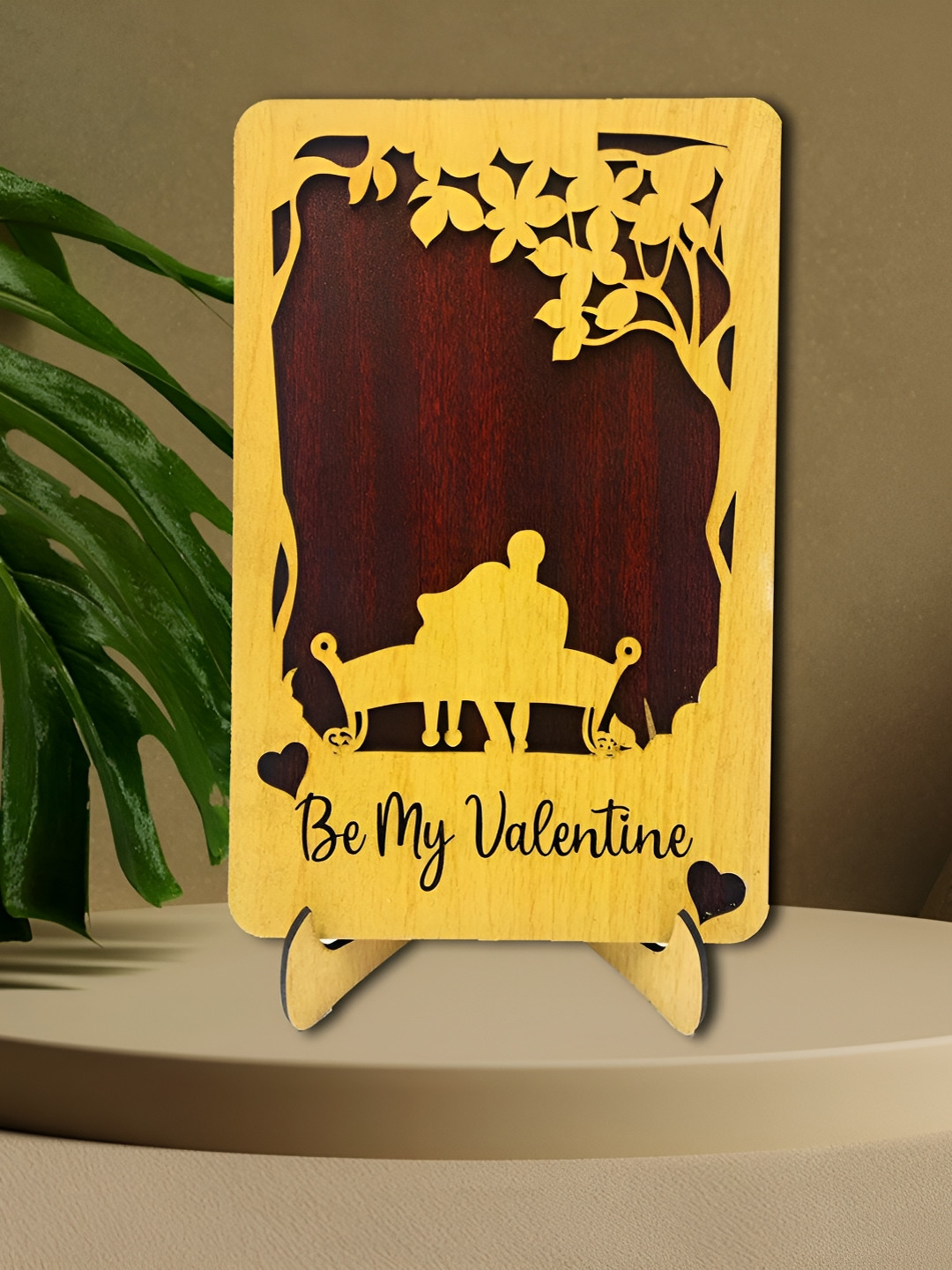Phirki Studio Be My Valentine Beige Wood Natural Living Room Set of 2 Medium Showpieces - 8 Inches