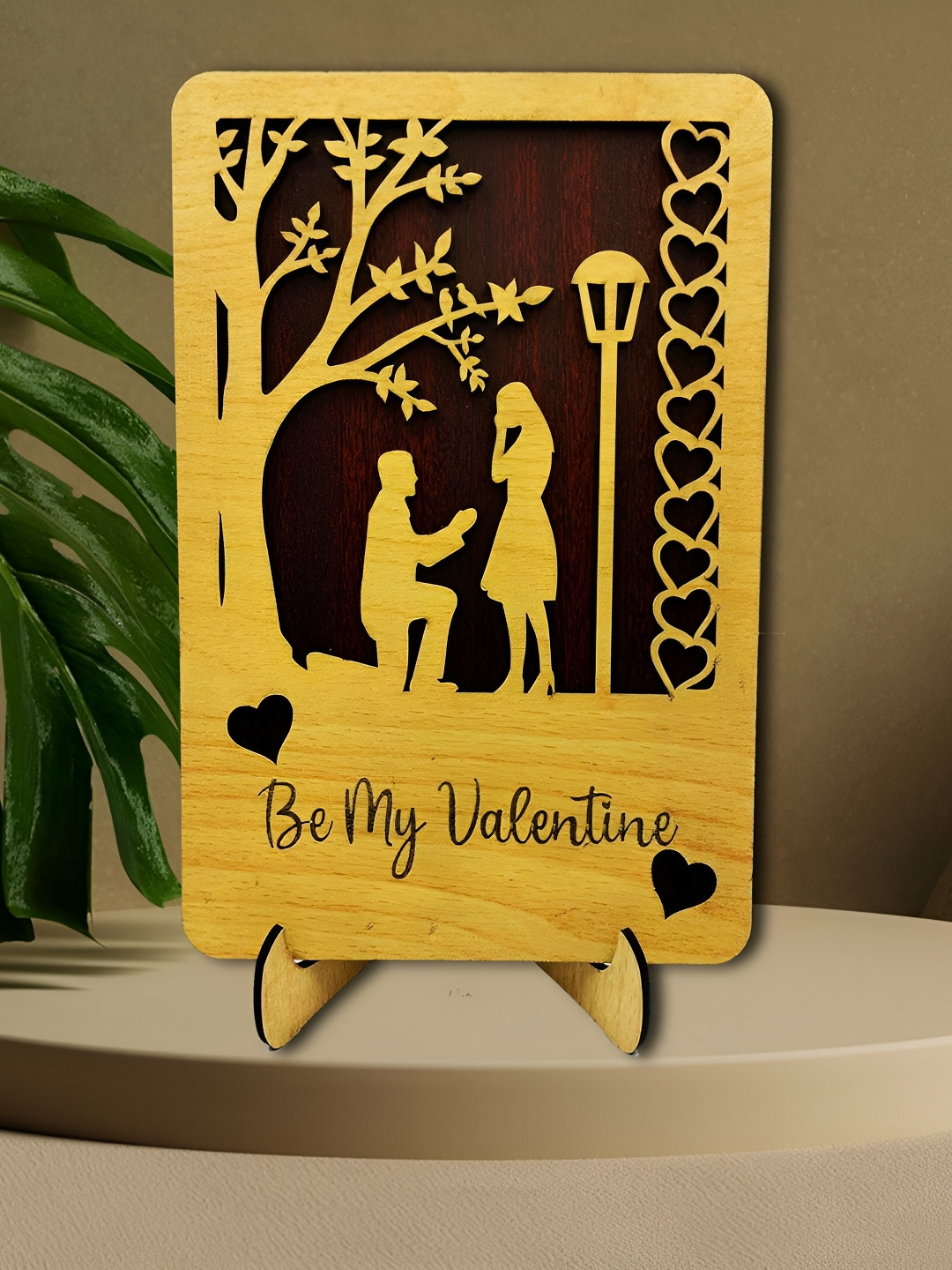 Phirki Studio Be My Valentine Couple Beige Wood Natural Living Room Set of 2 Medium Showpieces - 8 Inches