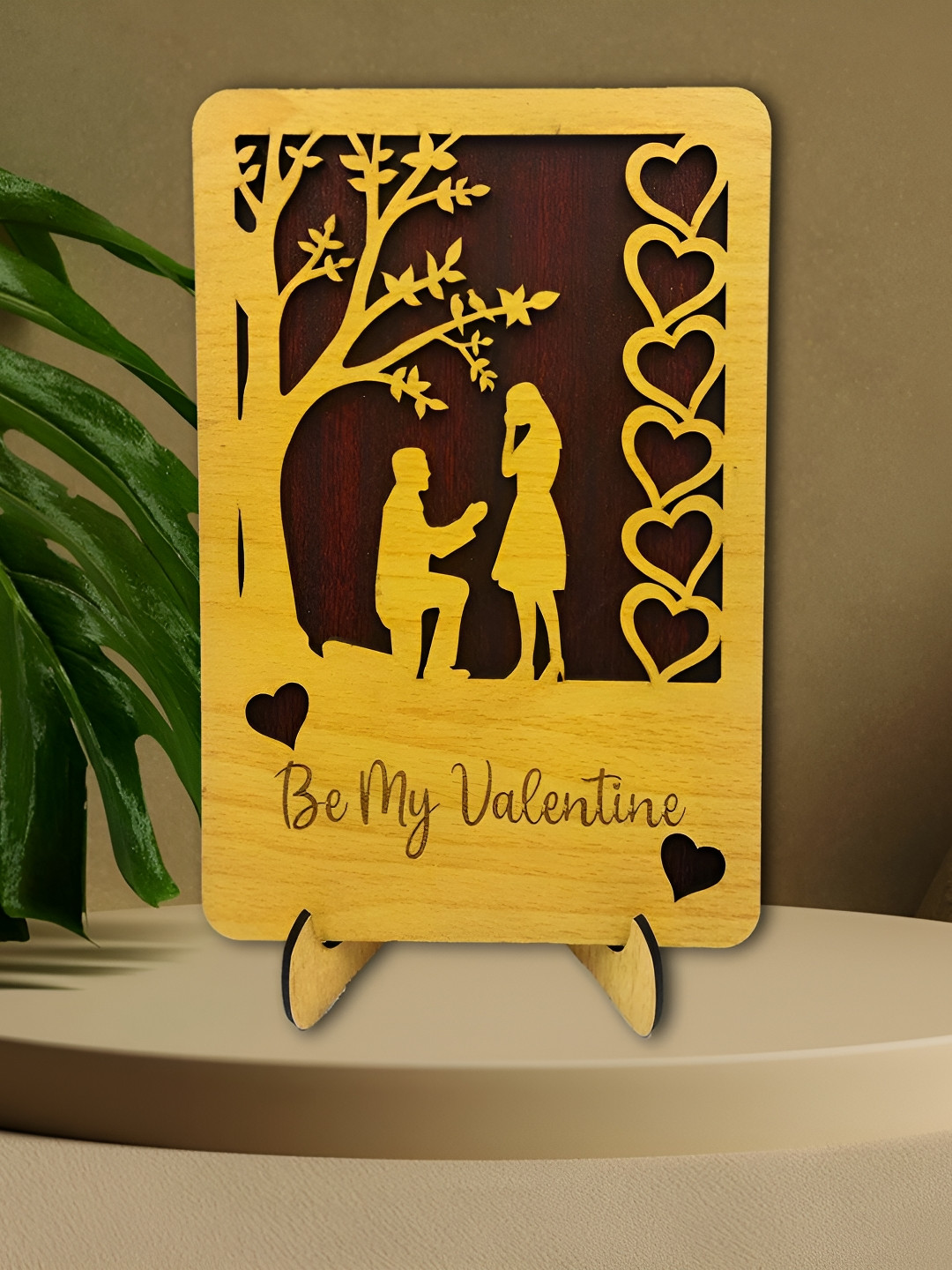 Phirki Studio Be My Valentine Beige Wood Natural Living Room Medium Showpiece - 8 Inches