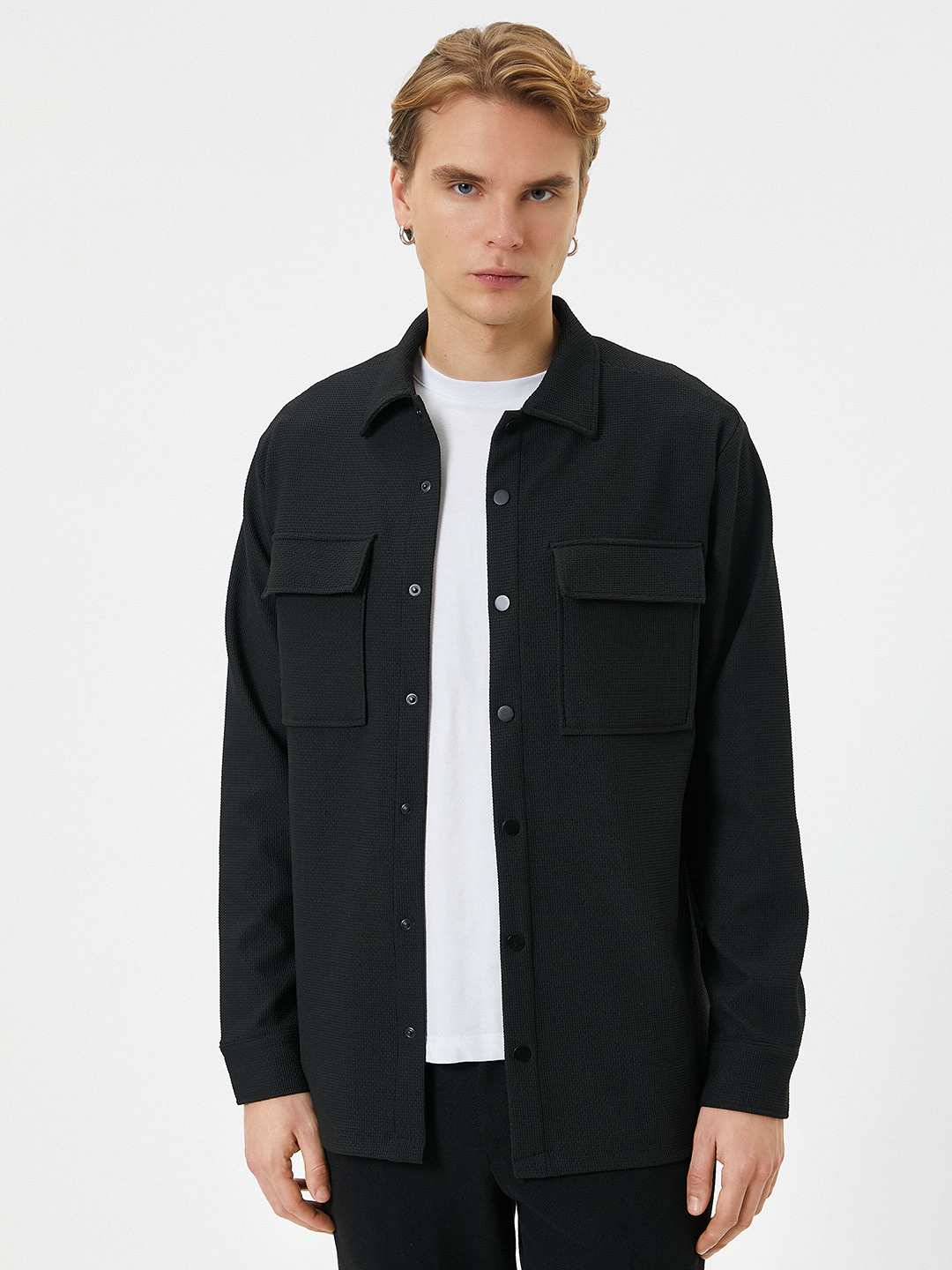 Koton Textured Self Design Spread Collar Long Sleeves Shacket