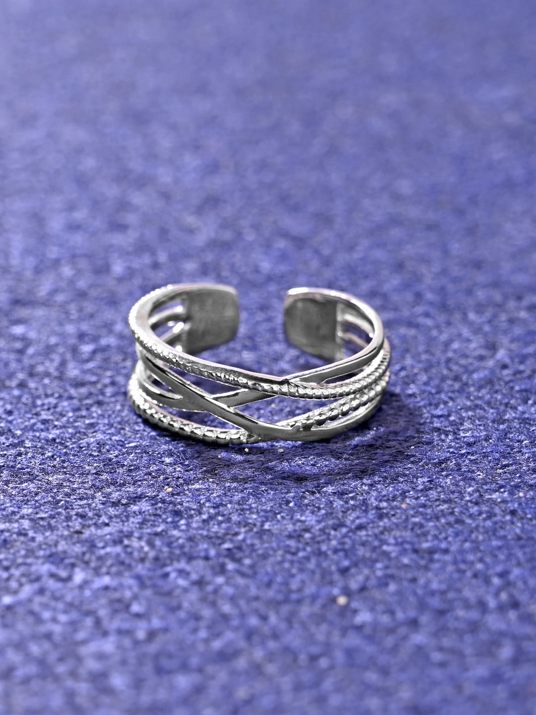 Clara 925 Sterling Silver Rhodium-Plated Adjustable Criss Cross Finger Ring