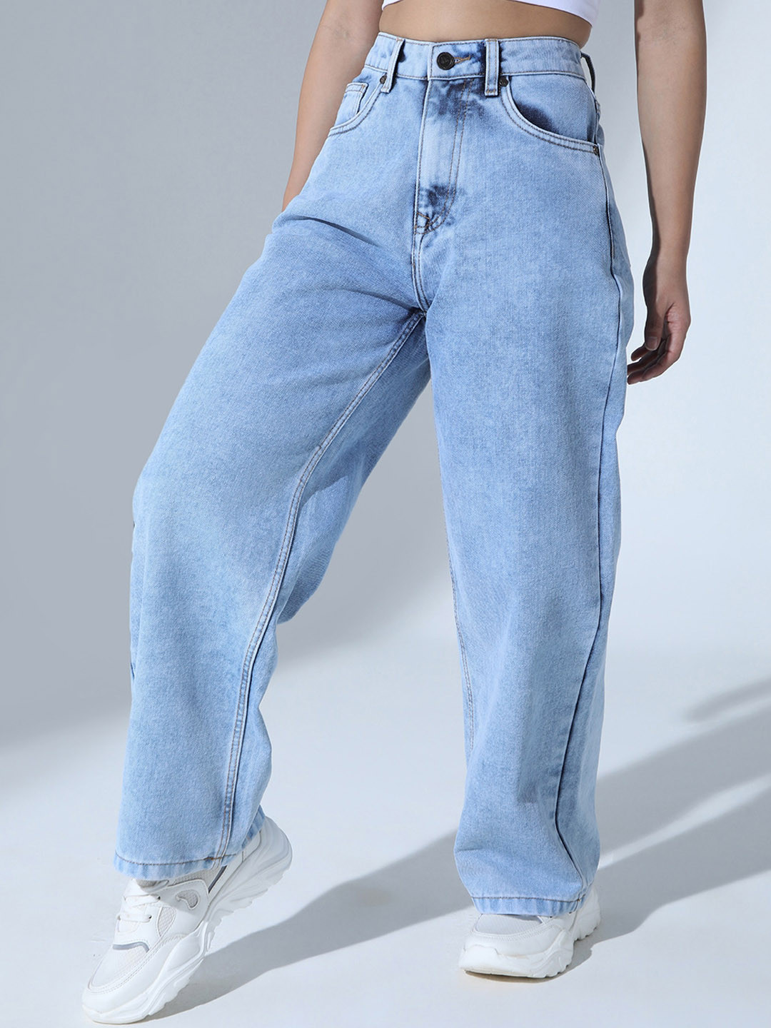 Hubberholme Women 90's baggy High-Rise Relaxed Fit Light Fade Cotton Jeans