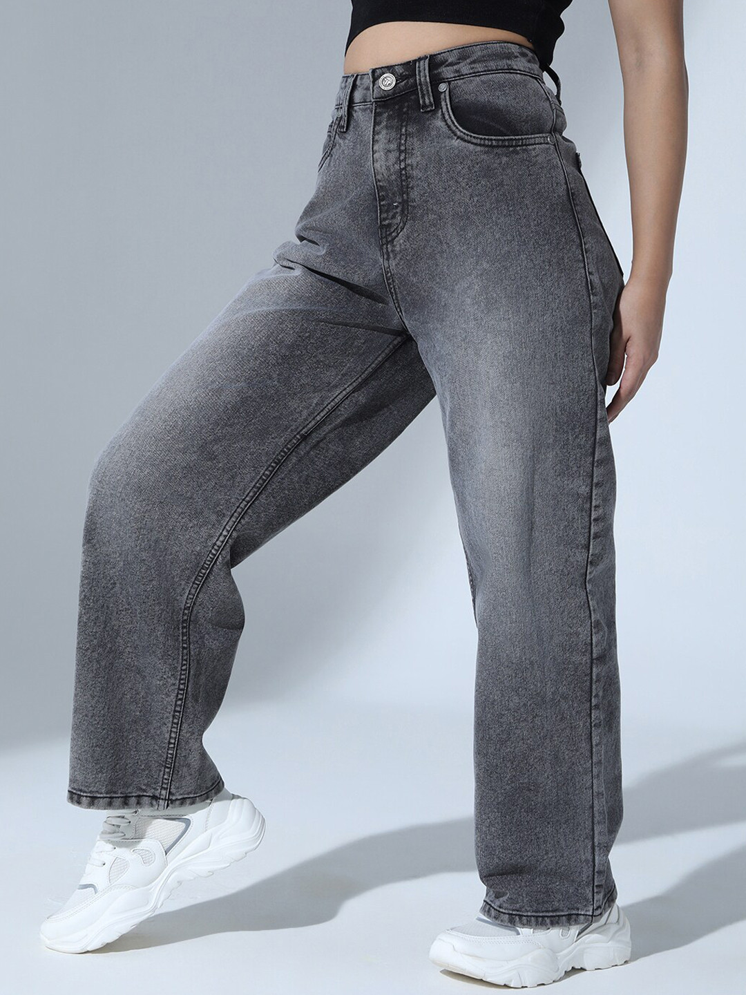 Hubberholme Women 90's baggy High-Rise Heavy Fade Relaxed Fit Stretchable Jeans