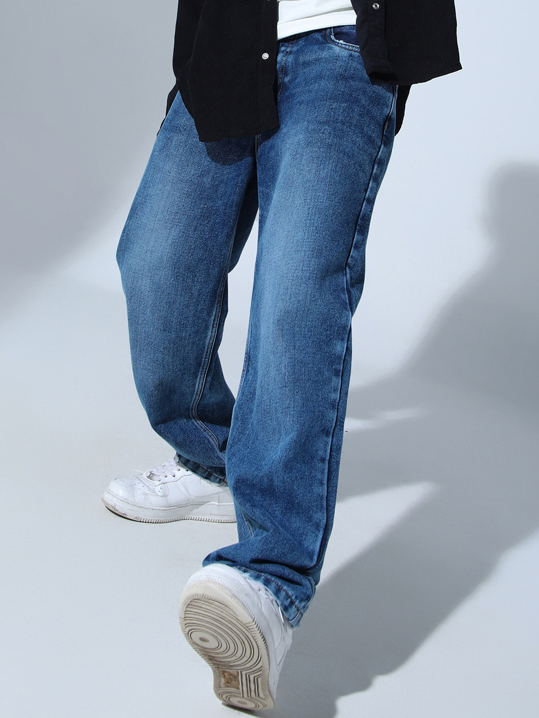 Hubberholme Men 90's Relaxed straight fit Clean Look Mid-Rise Pure Cotton Jeans