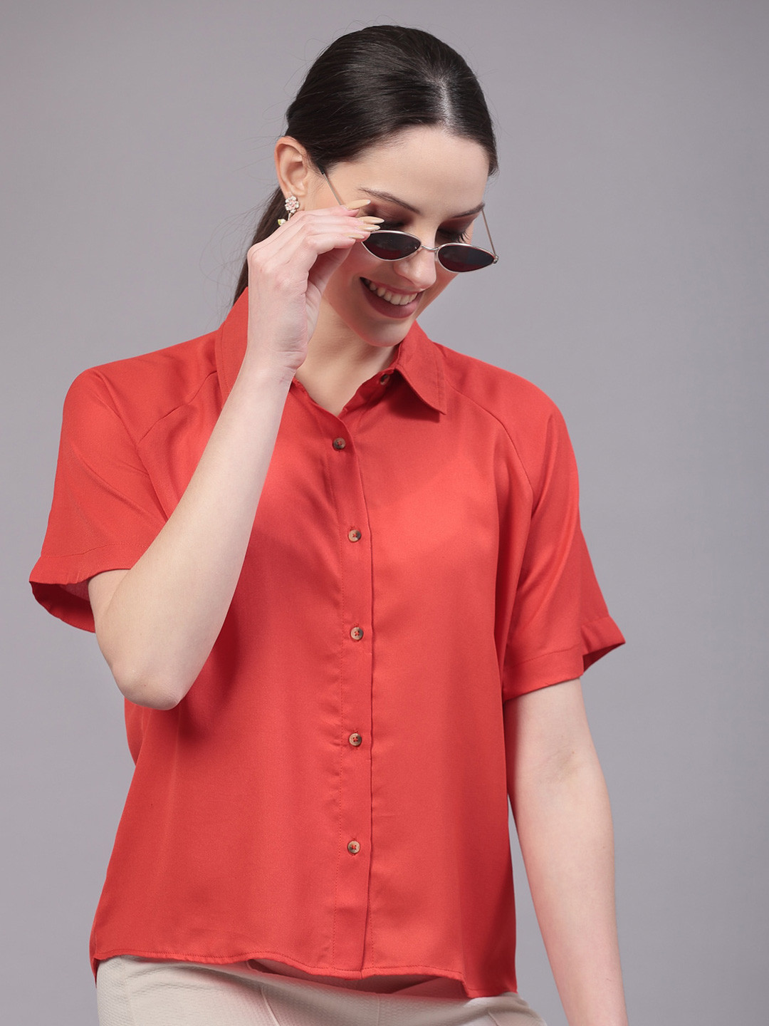 Style Quotient Orange Smart Raglan Sleeves Casual Shirt