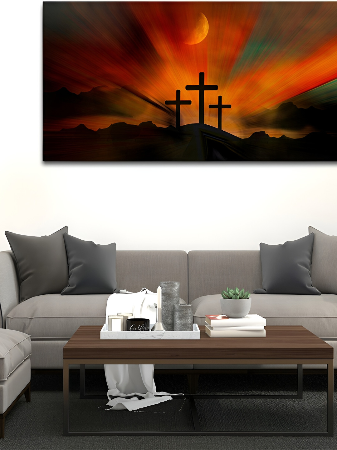 VibeCrafts Orange & Black Abstract Canvas Painting Wall Art