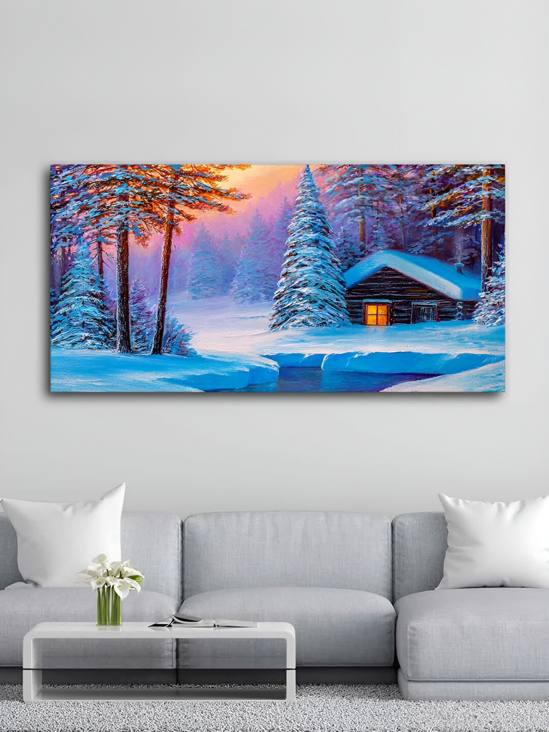 VibeCrafts Blue & Orange Canvas Painting Wall Art