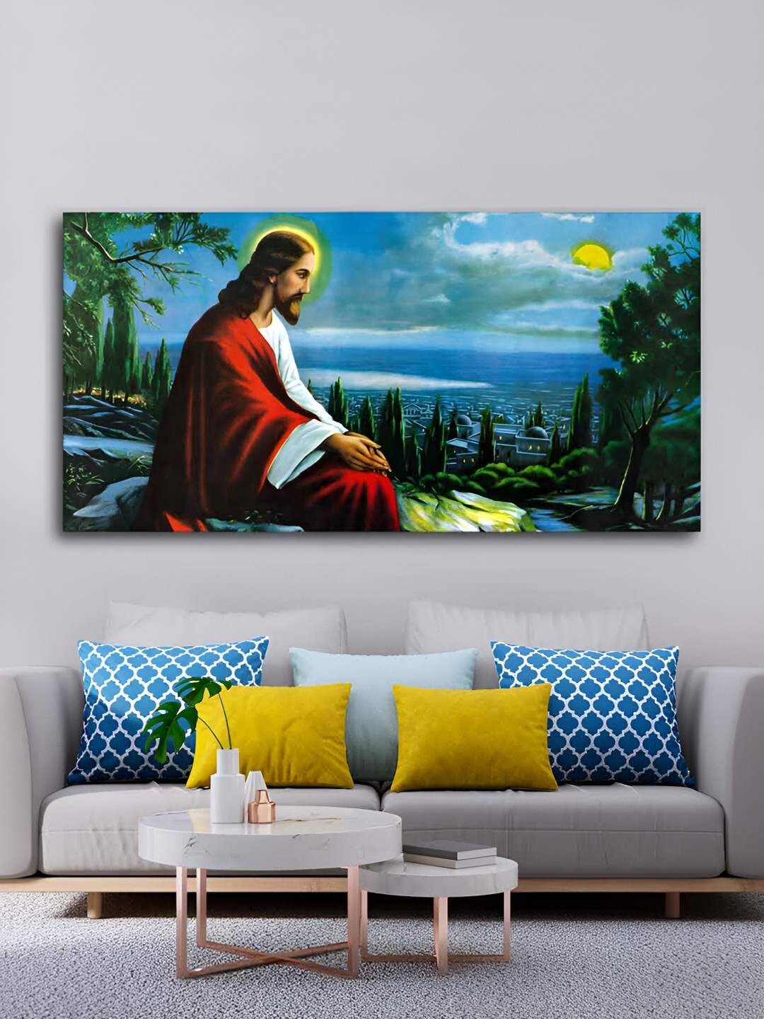 VibeCrafts Blue & Red Canvas Painting Wall Art