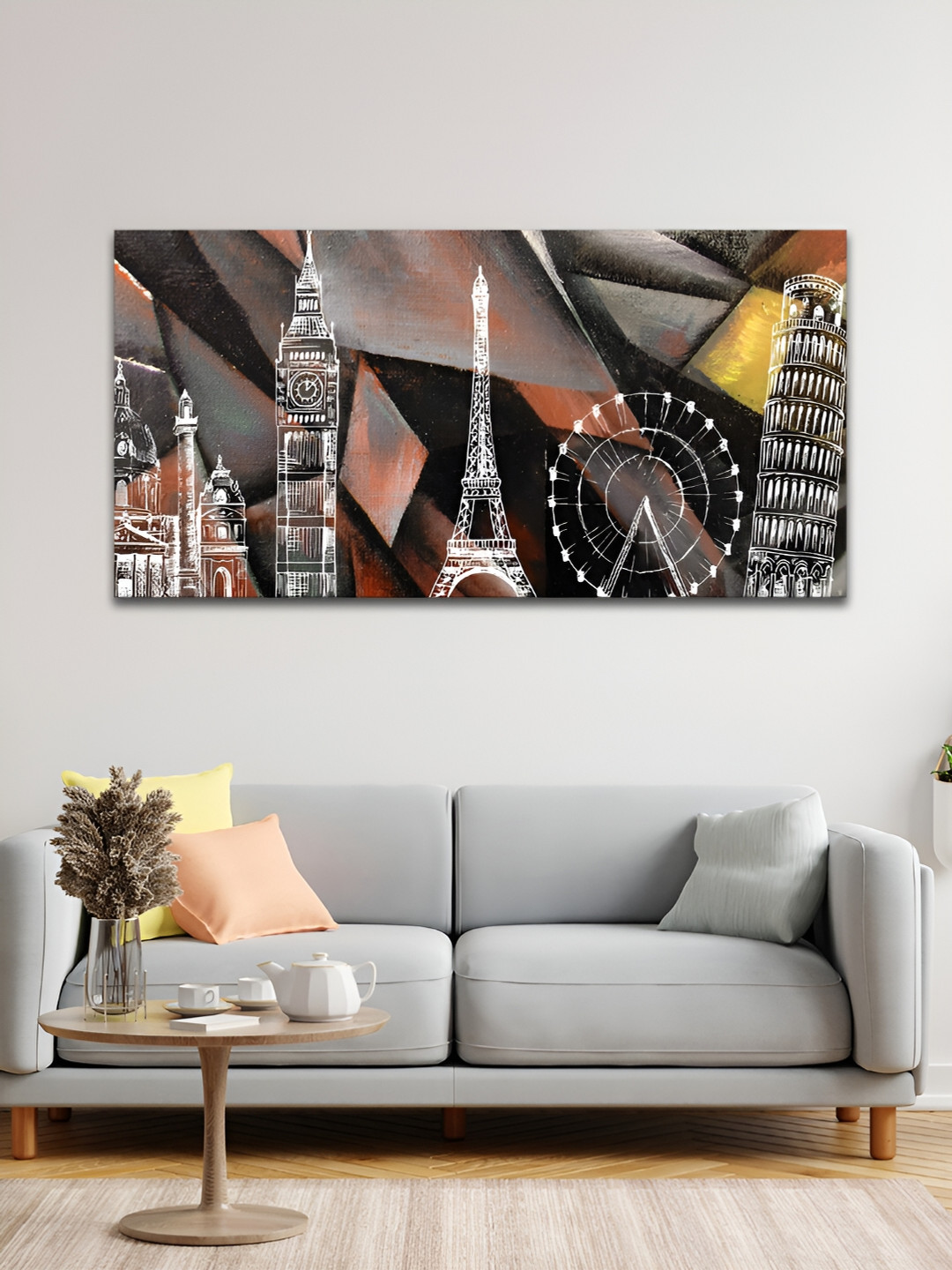 VibeCrafts Black & Peach-Coloured Canvas Painting Wall Art