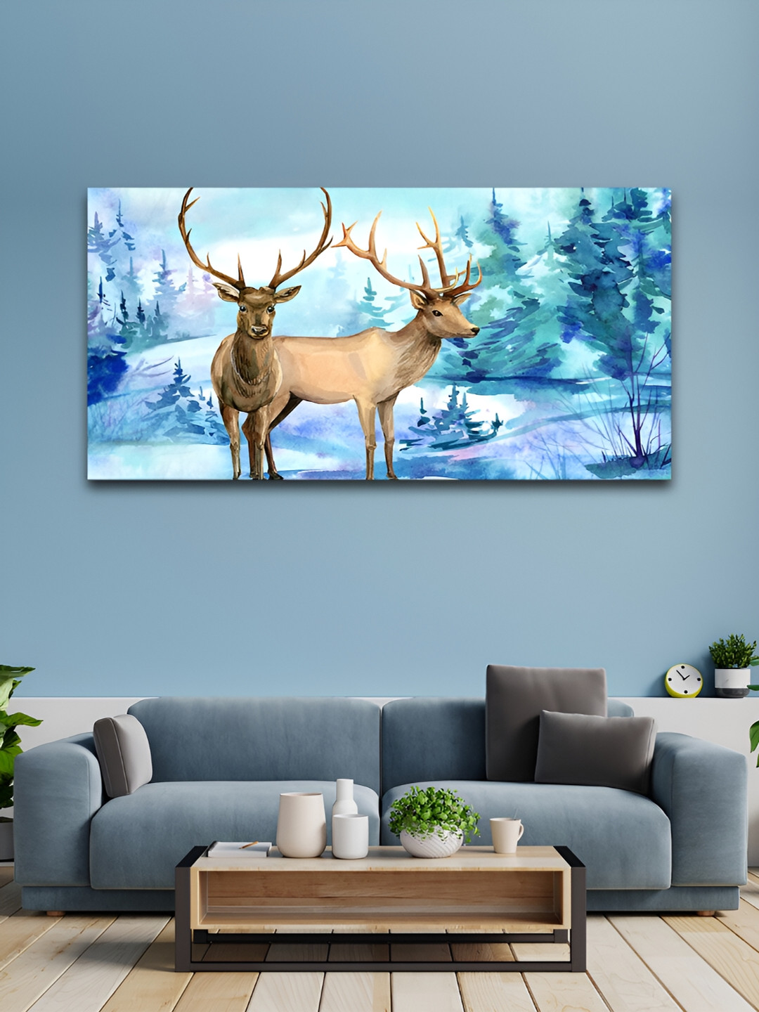 VibeCrafts Pair of Deer in Snow Canvas Wall Rectangle Paintings Wall Art -48 x 24 In