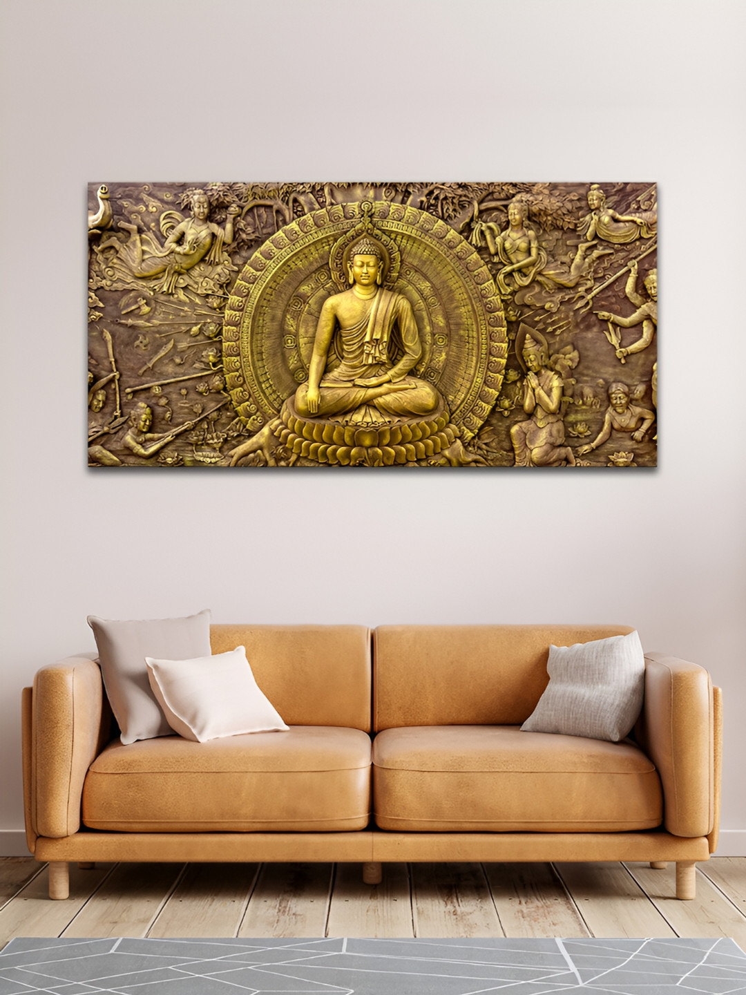 VibeCrafts Gold-Toned Canvas Painting Wall Art