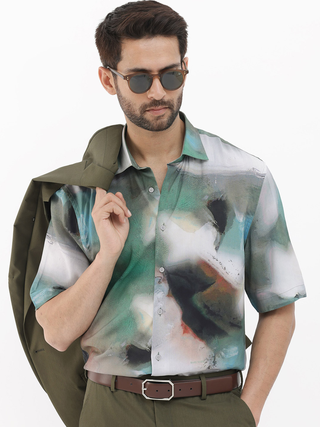 RARE RABBIT Men Knox Slim Fit Abstract Printed Cotton Shirt
