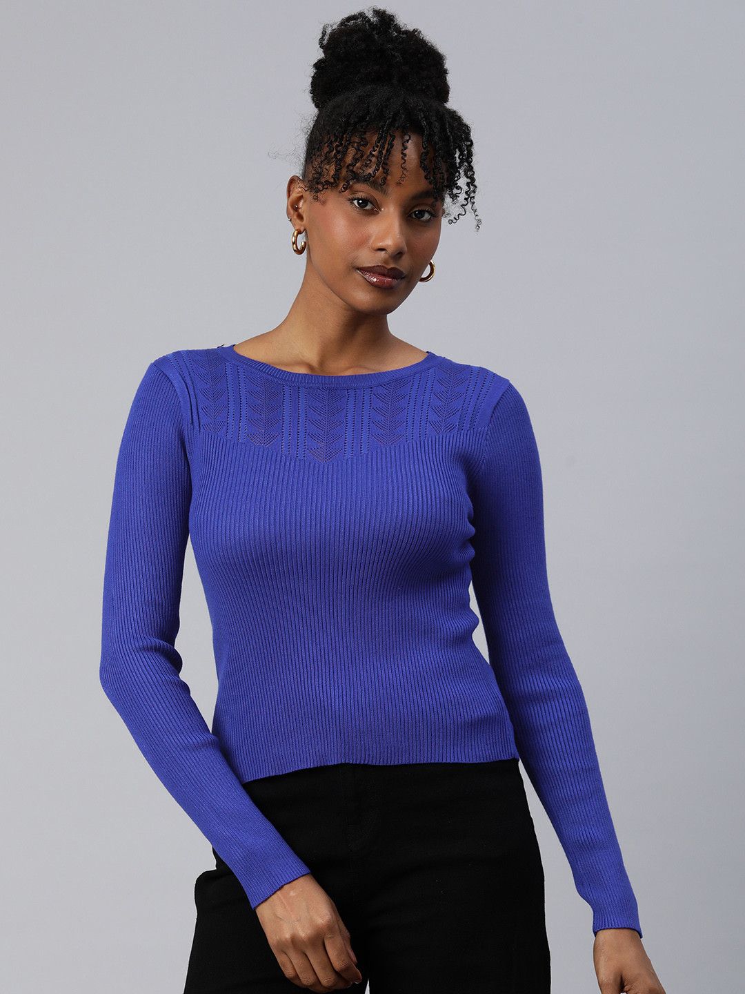 London Rag Geometric Self Design Boat Neck Pullover