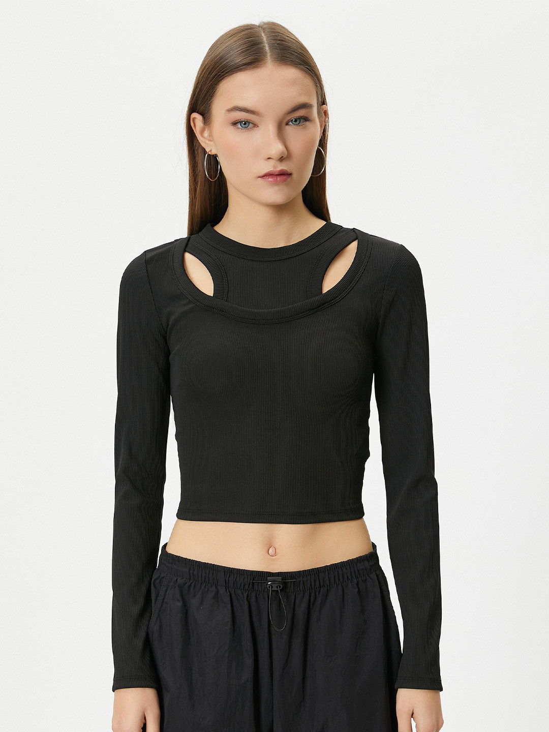 Koton Drop-Shoulder Sleeves Cut Outs T-shirt