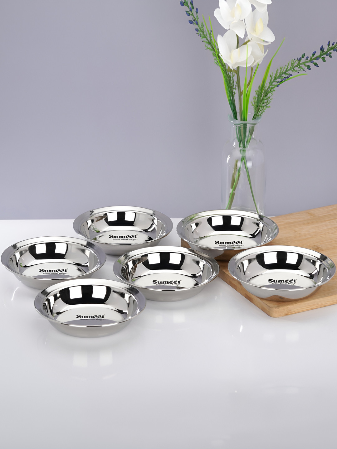 Sumeet Silver Toned 6 Pieces Stainless Steel Dishwasher Safe Glossy Serving Plates