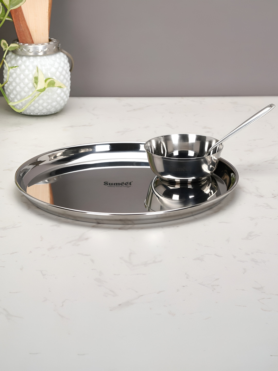 Sumeet Silver Solid Stainless Steel Dishwasher Safe 3 Piece Dinner Set