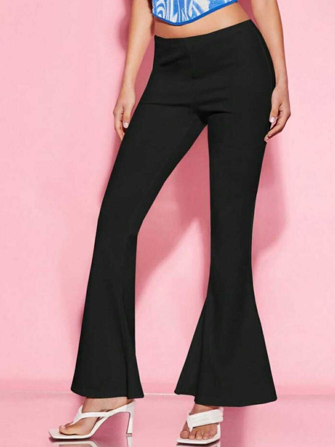BROADSTAR Women Smart Flared High-Rise Strechable Easy Wash Trousers