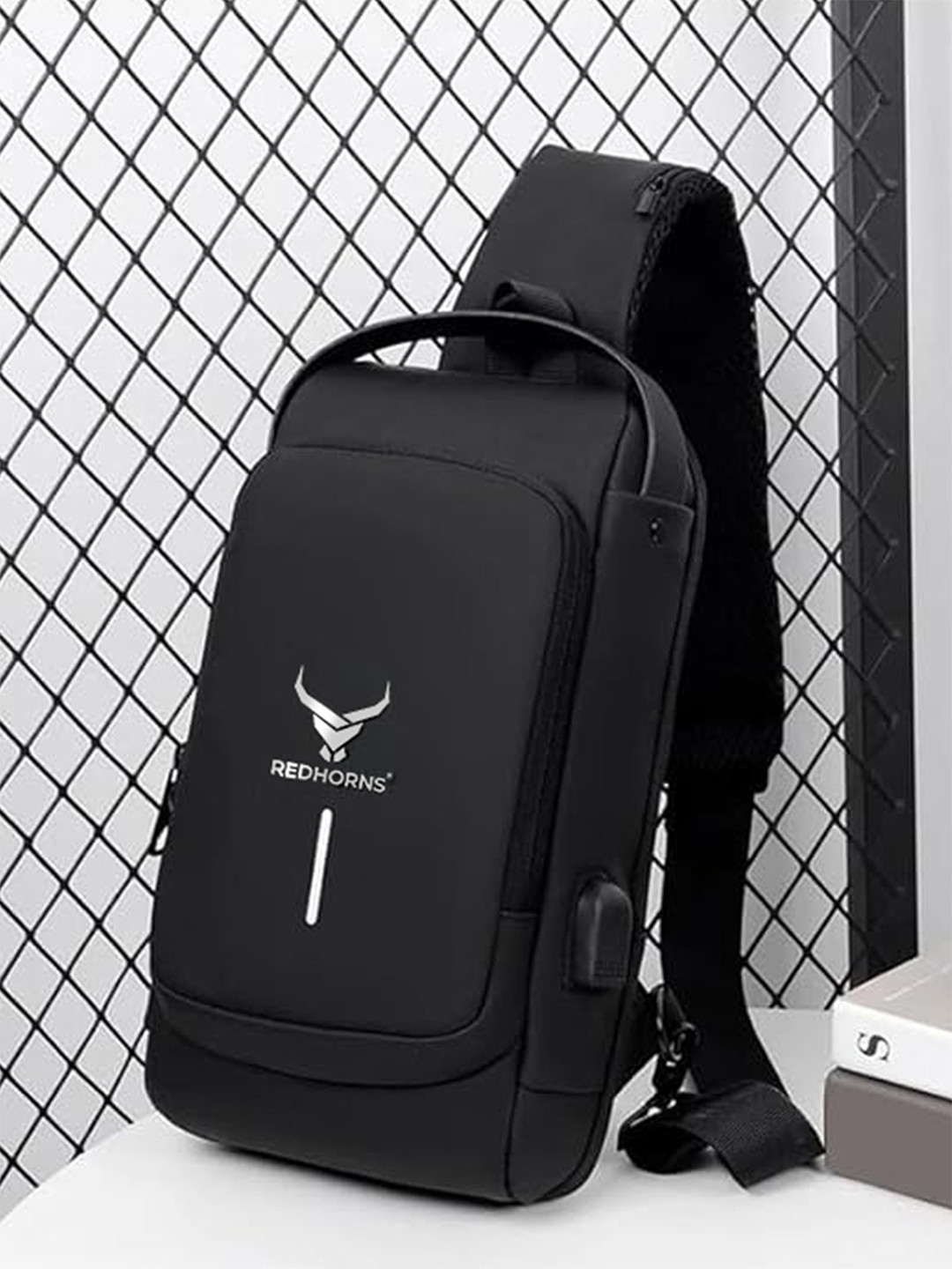 REDHORNS Unisex Brand Logo Crossbody Backpack With USB Charging Port