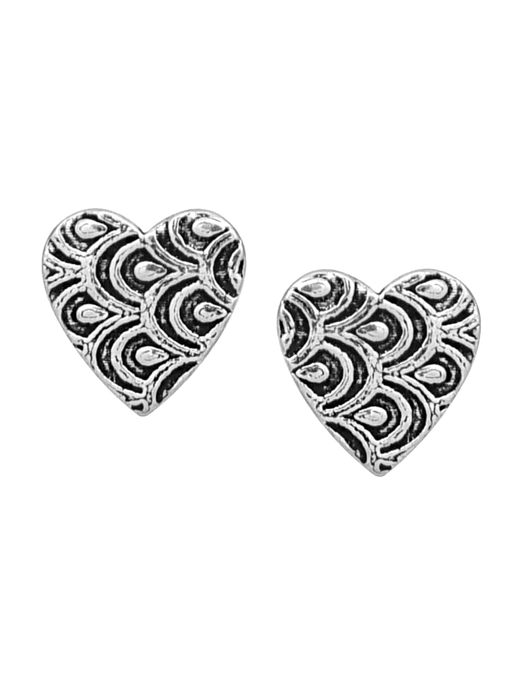 Abhooshan Sterling Silver Heart Shaped Oxidised Studs