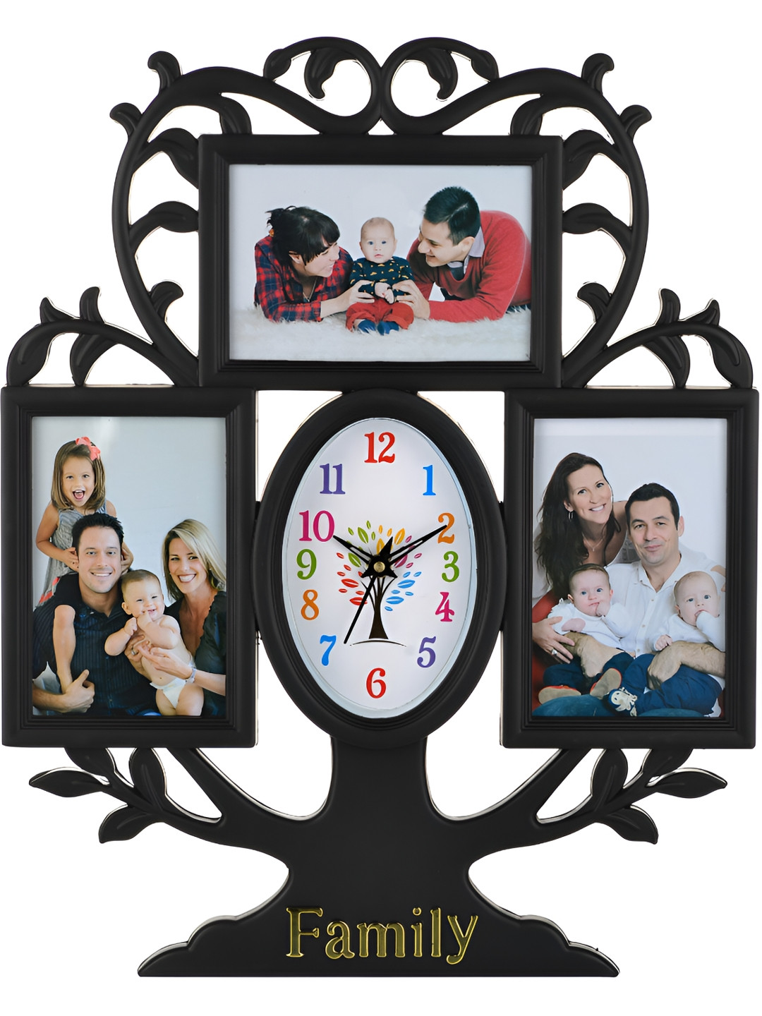 Attractionz Black & White Oval Shaped Contemporary Analogue Wall Clock With Photo Frame