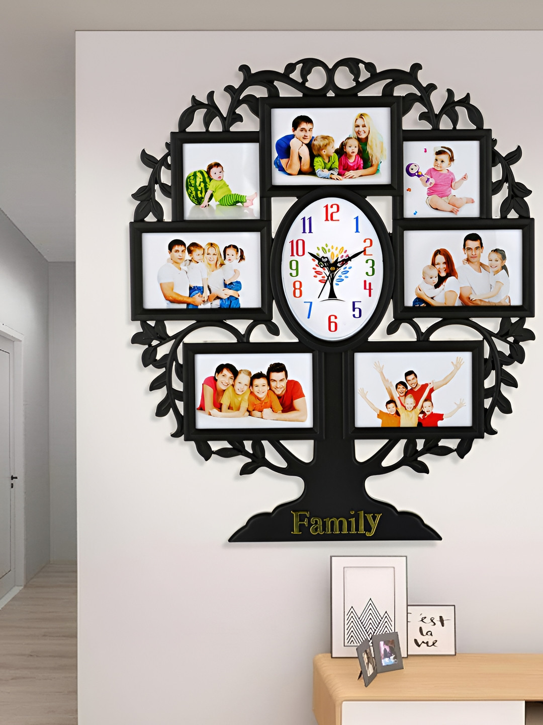 Attractionz Black Plastic Tree Battery Analogue Photo Frame Wall Clock