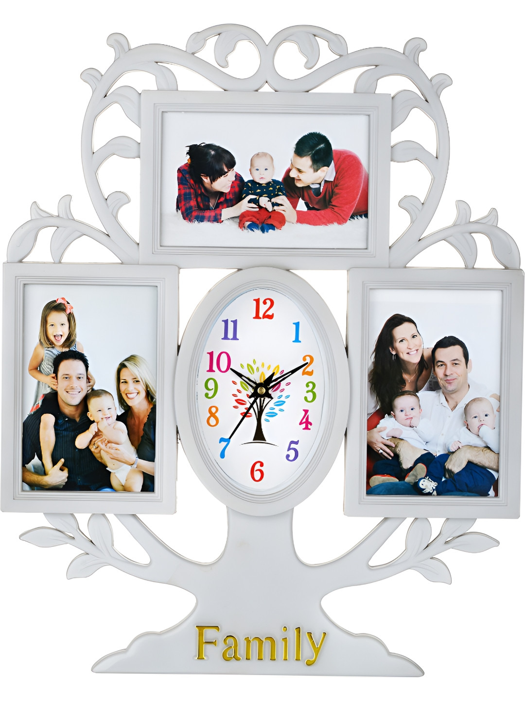Attractionz White & Black Oval Shaped Contemporary Analogue Wall Clock With Photo Frame