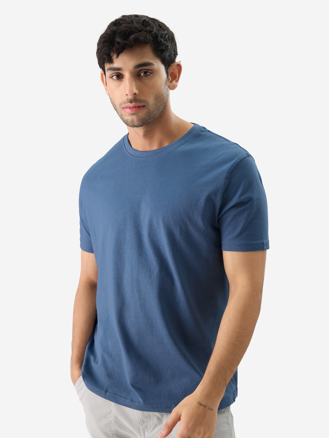 The Souled Store  Men Classic Sustainable Tee: Indigo Bliss Blue Regular Fit T-Shirt