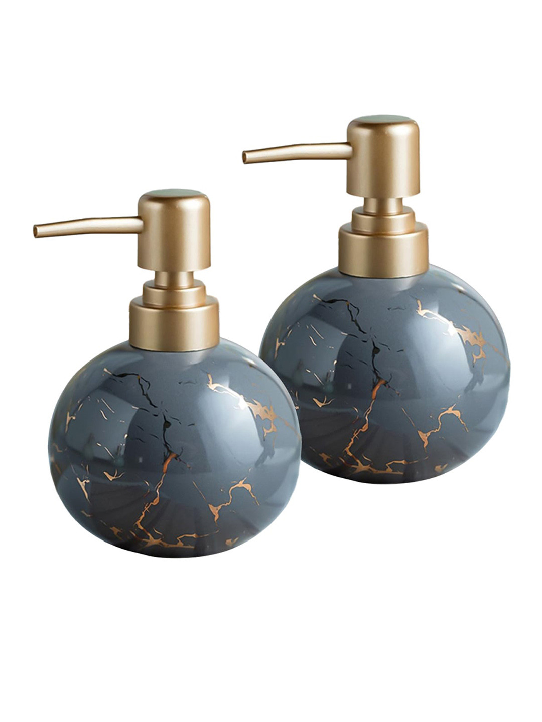 Ekhasa Grey and Goldtoned 2 Pieces Ceramic Soap Dispenser 300ml