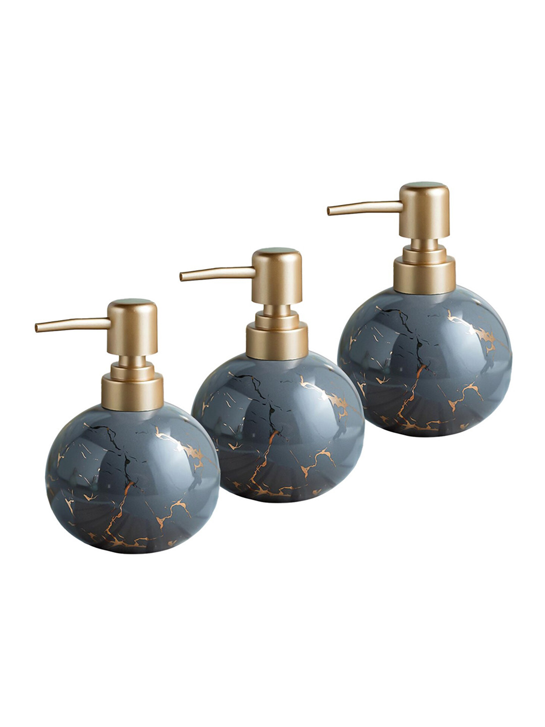 Ekhasa Grey & Gold Toned 3 Pieces Abstract Printed Ceramic Soap Dispensers 300 ml Each