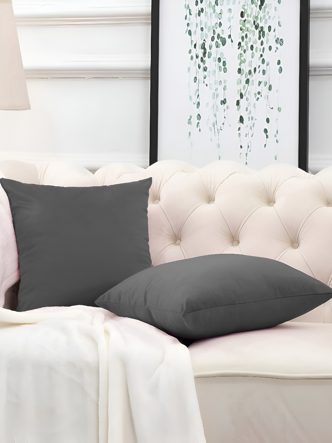 DADDY COOL Grey 2 Pieces Microfiber Filled Square Cushions With Covers