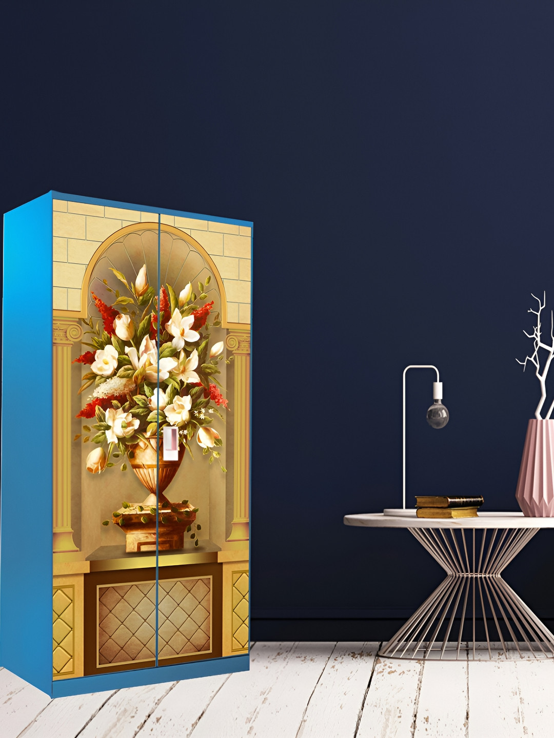 WALLWEAR Brown & Red Floral Printed Wardrobe Sticker