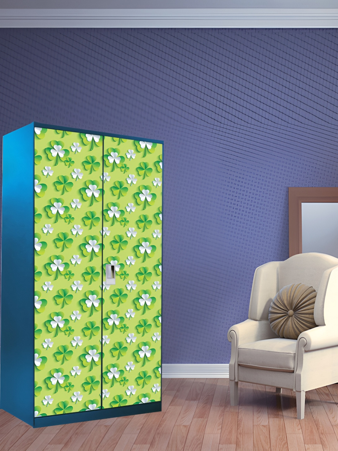 WALLWEAR Green & White Floral and Botanical Printed Wardrobe Sticker