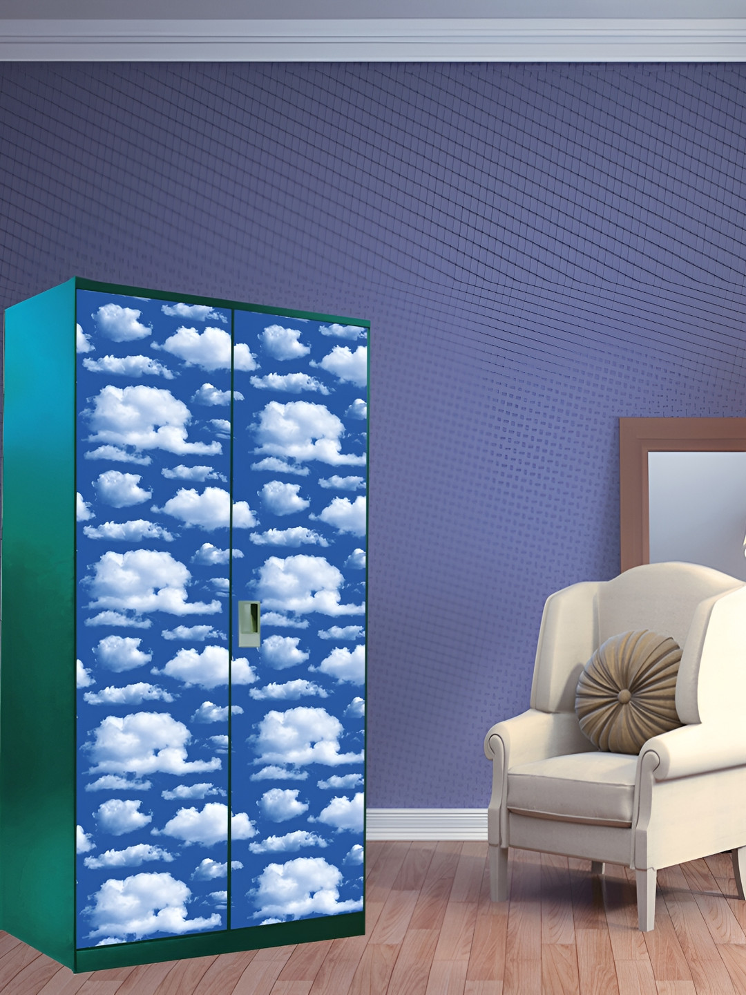 WALLWEAR Blue & White Printed Wardrobe Sticker