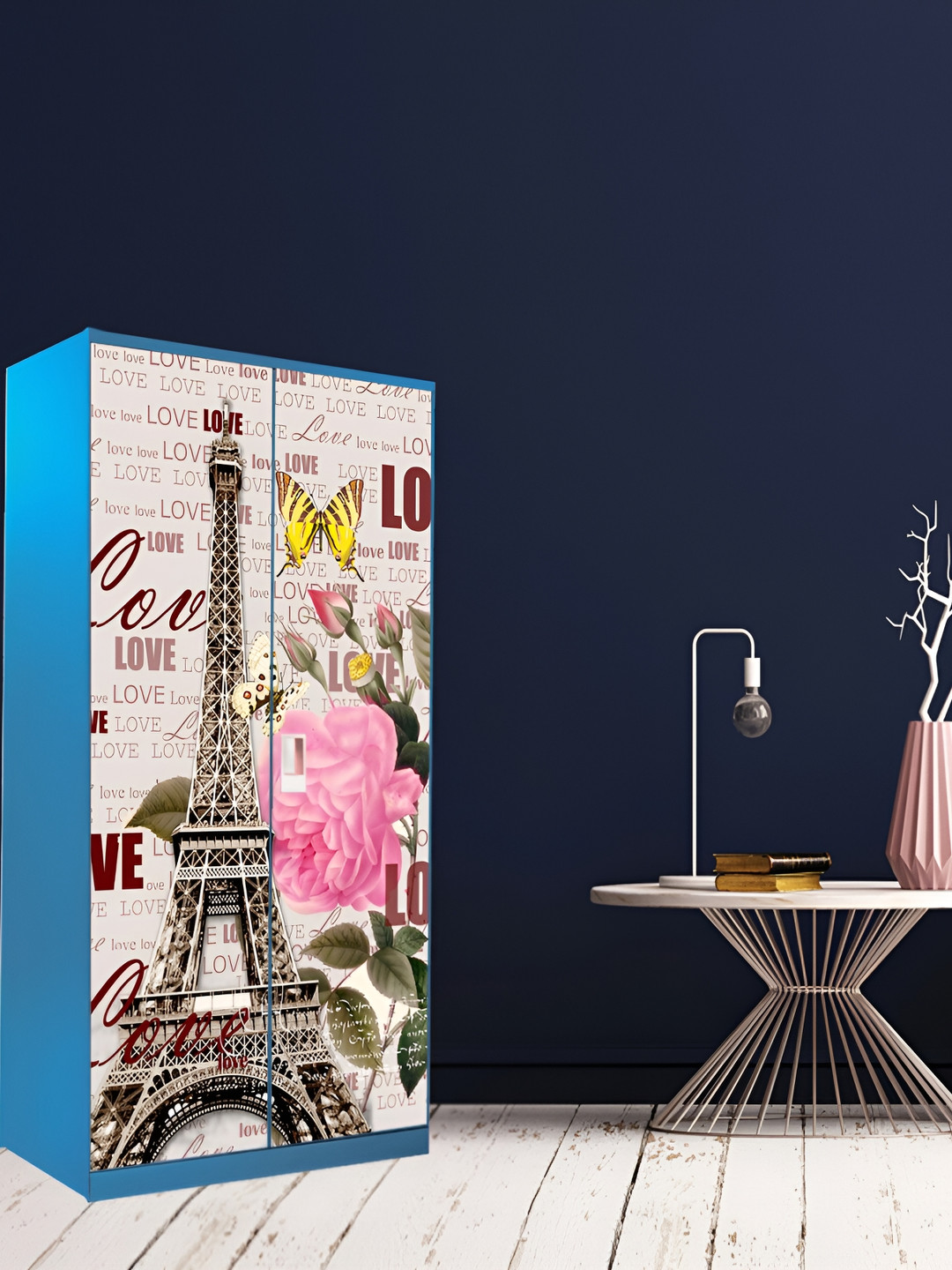 WALLWEAR Beige & Pink Abstract Printed Wardrobe Sticker