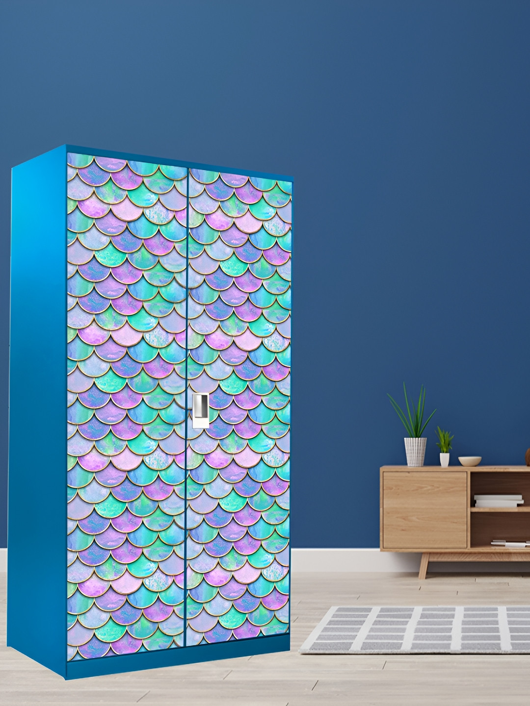 WALLWEAR Pink & Purple Abstract Printed Wardrobe Sticker