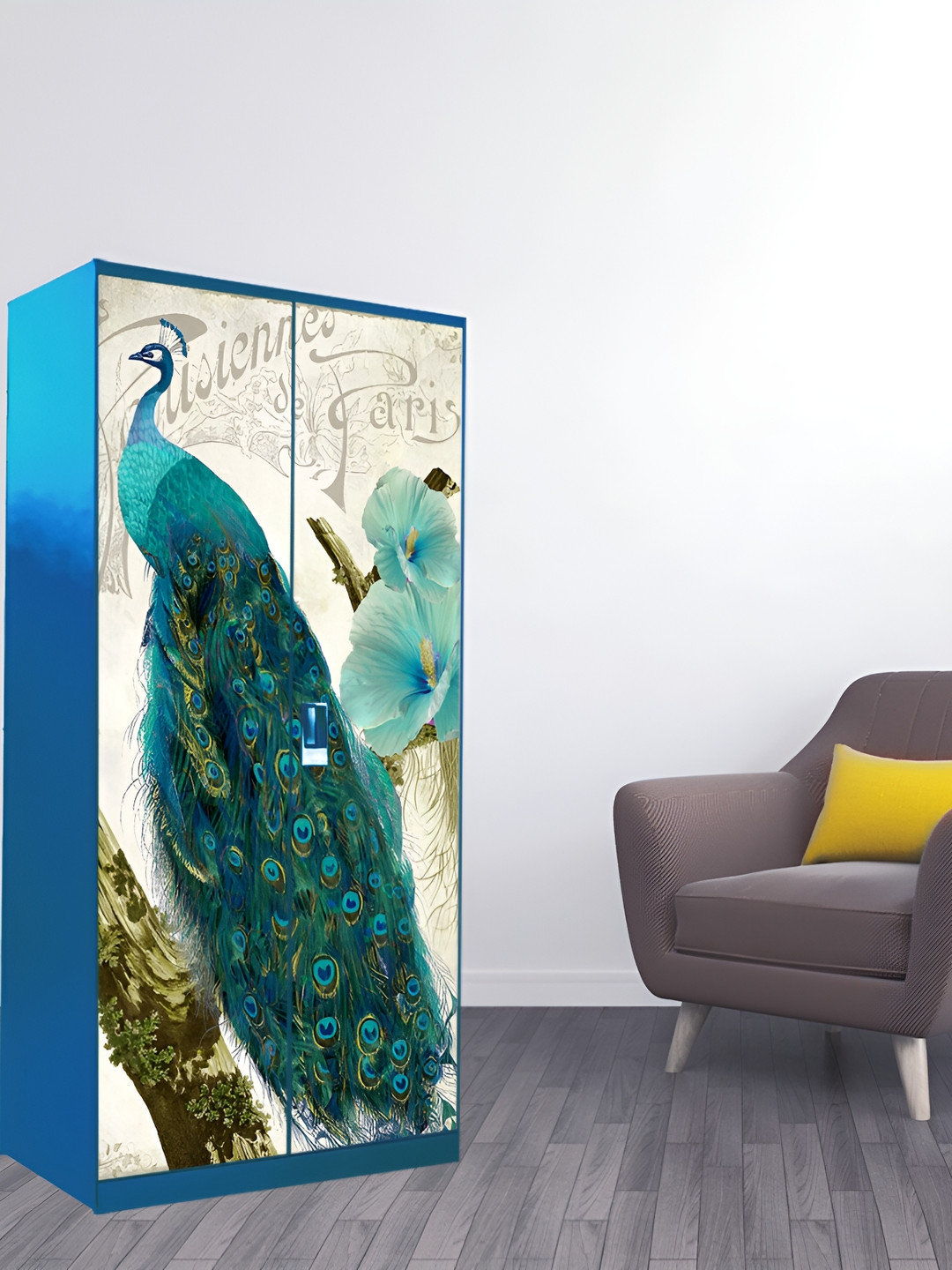 WALLWEAR Blue & Off White Printed Self Adhesive Wardrobe Wallpaper