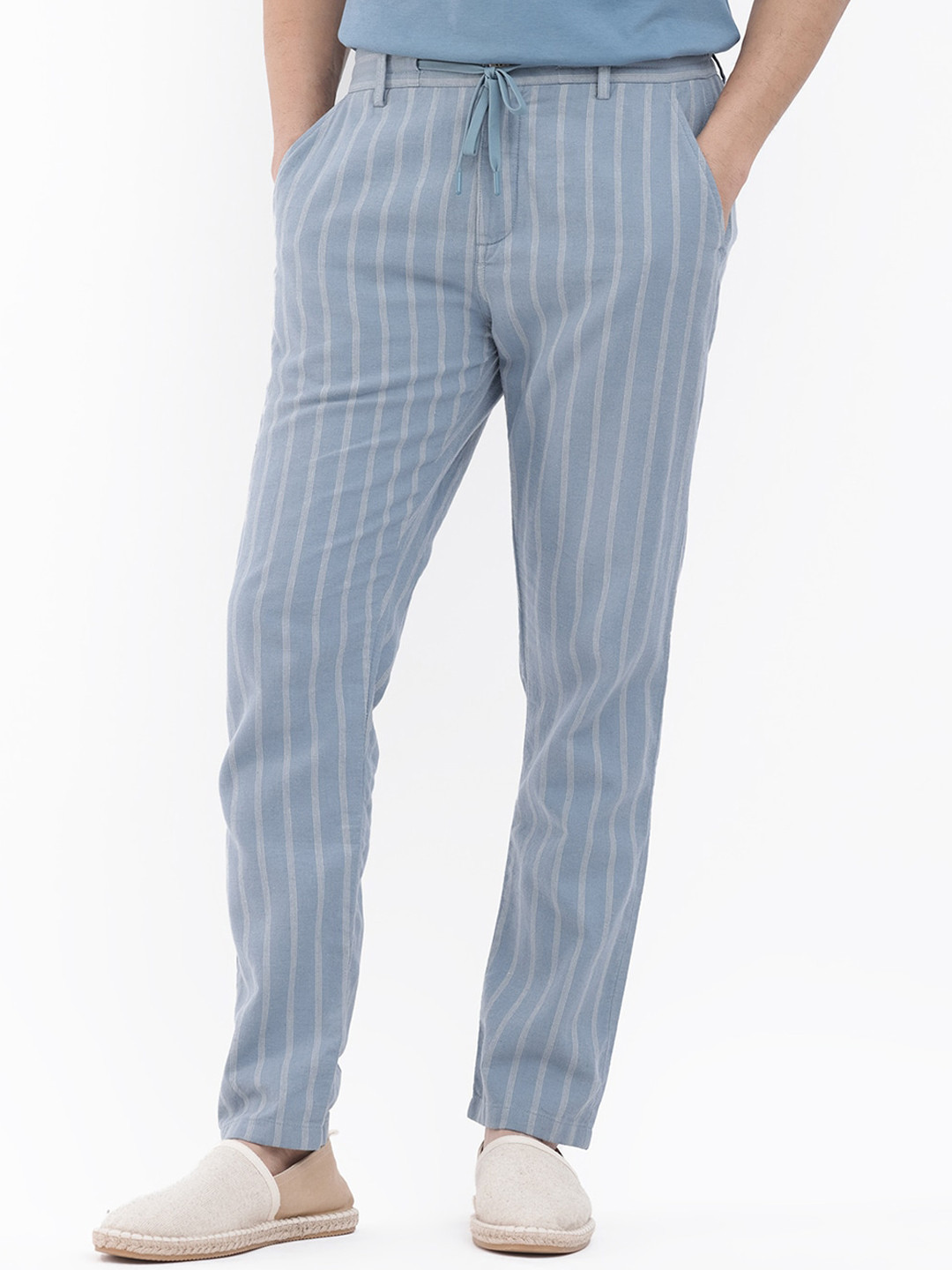 RARE RABBIT Men Dano Mid-Rise Striped Slim Fit Trouser