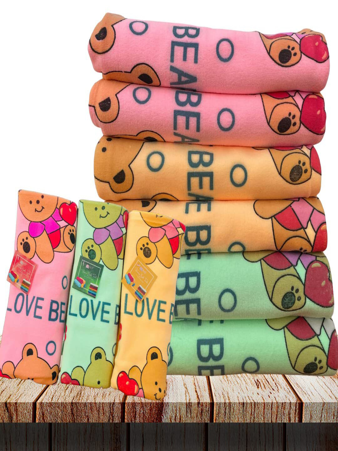 BAESD Kids Pink & Green 3 Pieces Printed Microfiber Absorbent Bath Towels