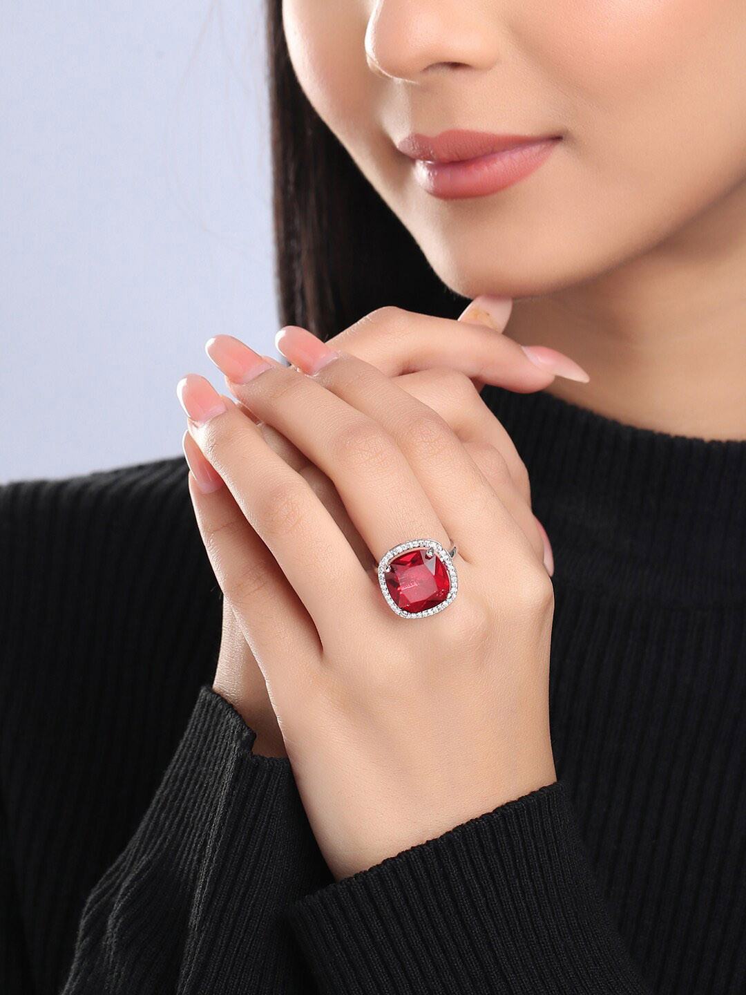 THE AAB STUDIO Rhodium-Plated American Diamond-Studded Finger Ring