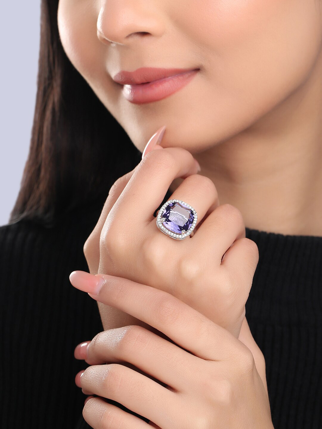 THE AAB STUDIO Rhodium-Plated AD Studded Finger Ring