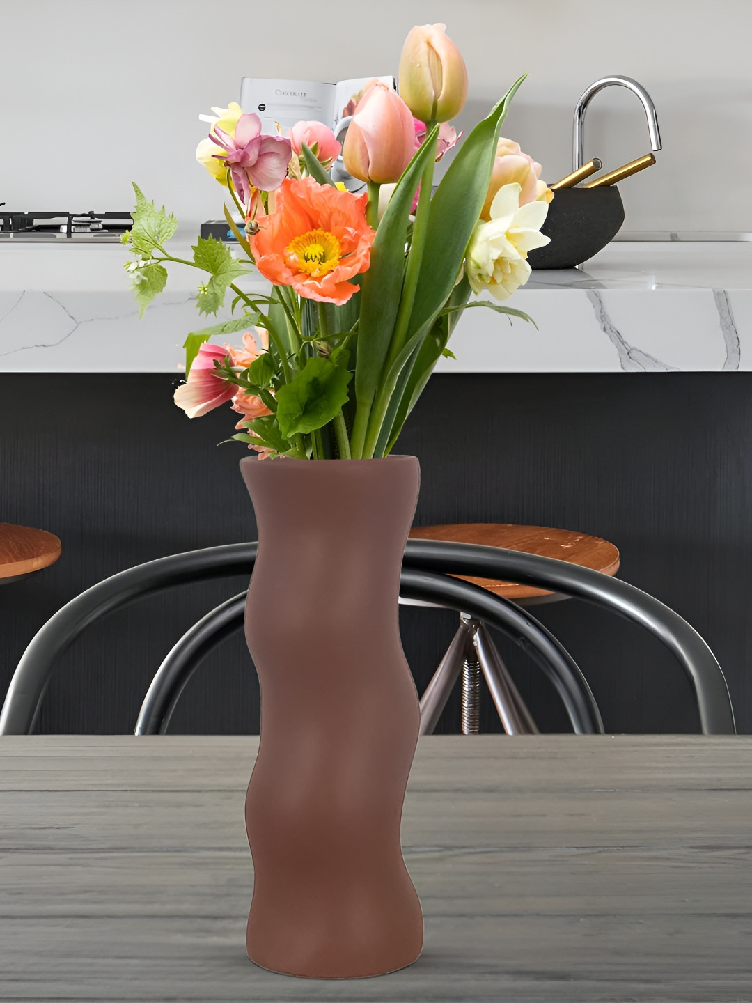 LASAKI Piper Brown Ceramic Flower Vase