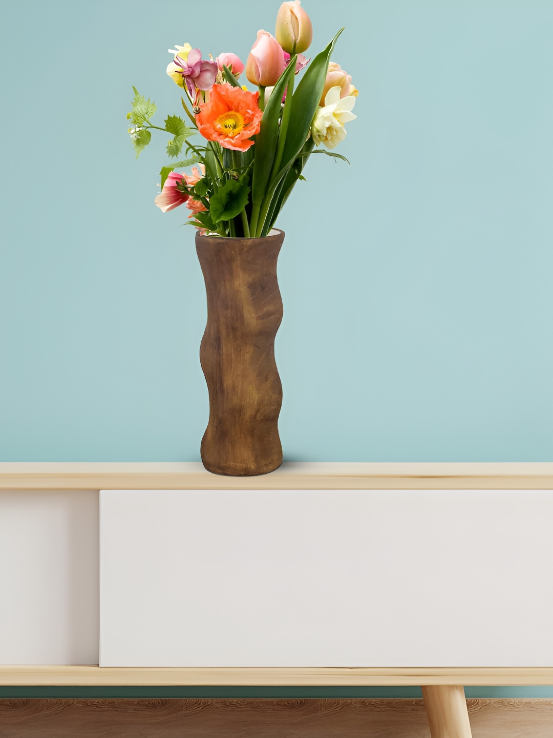 LASAKI Piper Brown Textured Ceramic Flower Vase