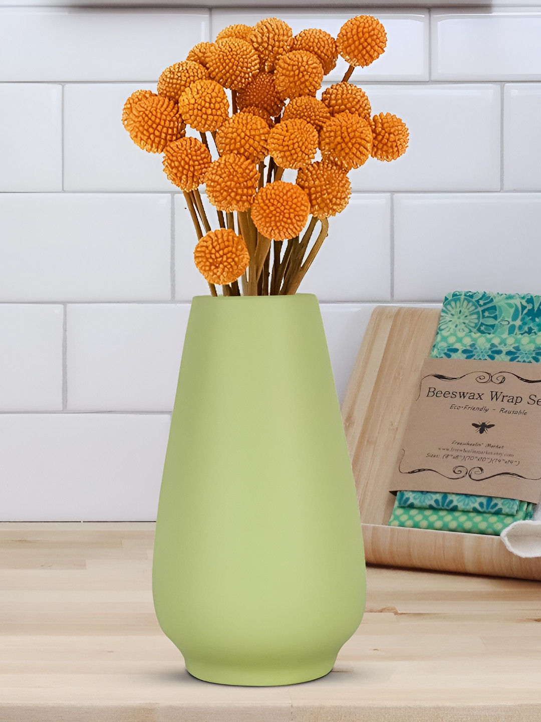 LASAKI Flavia Lime Green Cylinder Shape Matte Finish Ceramic Vase