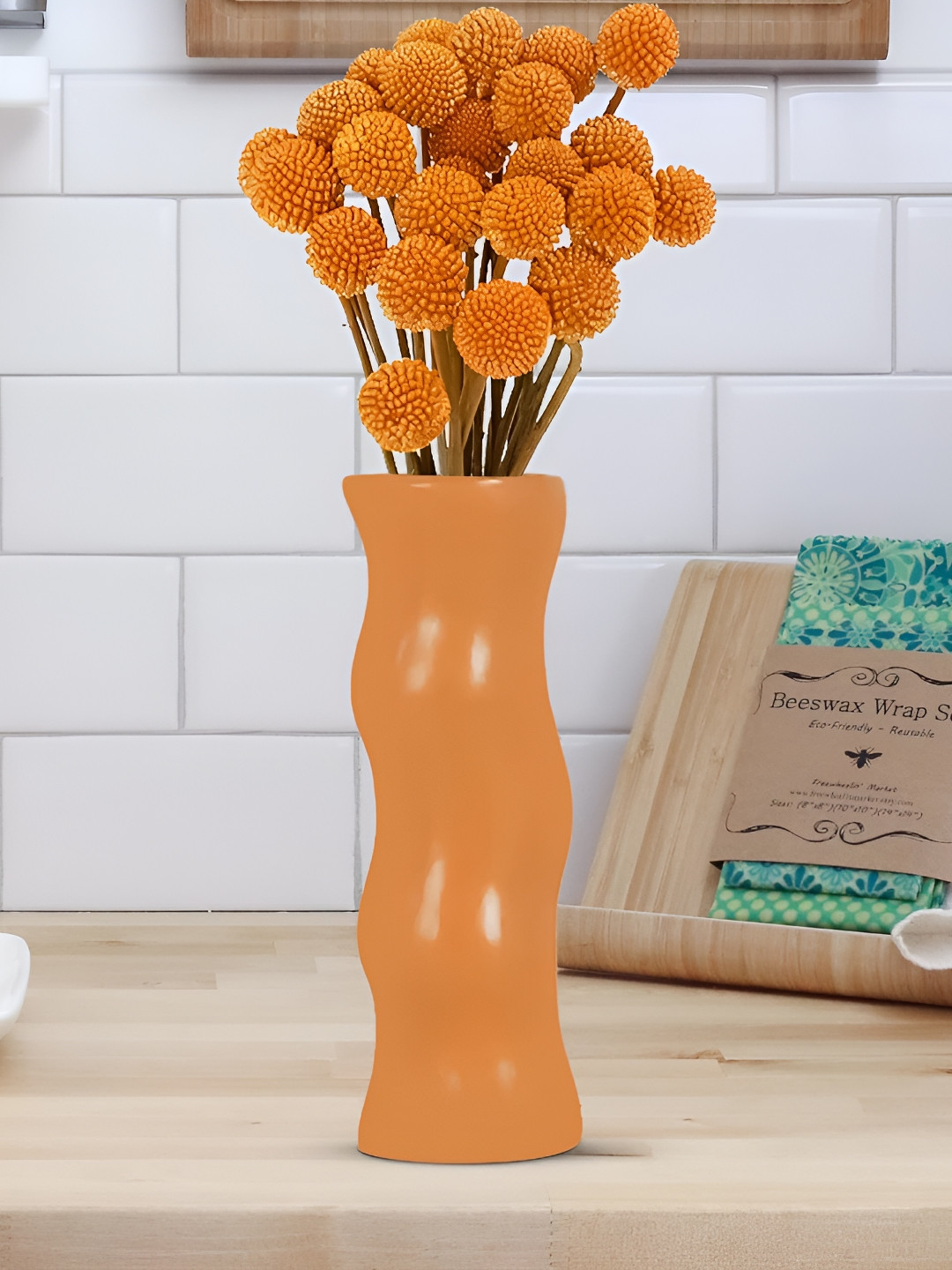 LASAKI Piper Orange Ceramic Flower Vase