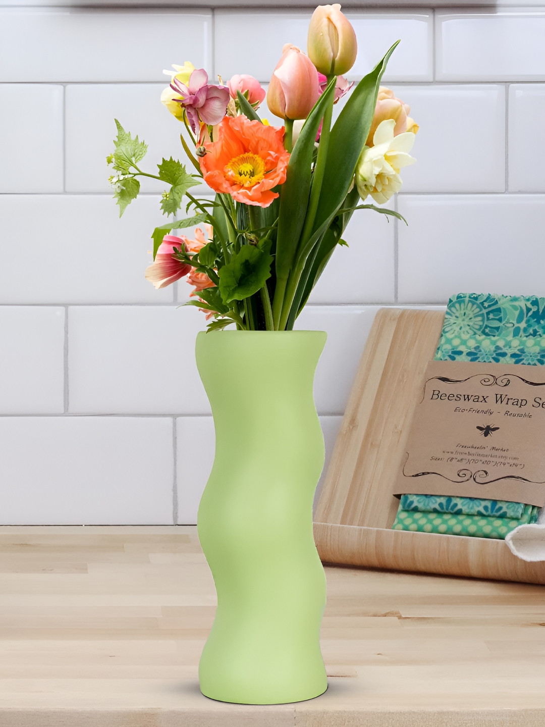 LASAKI Piper Lime Green Matte Finish Ceramic Flower Vase