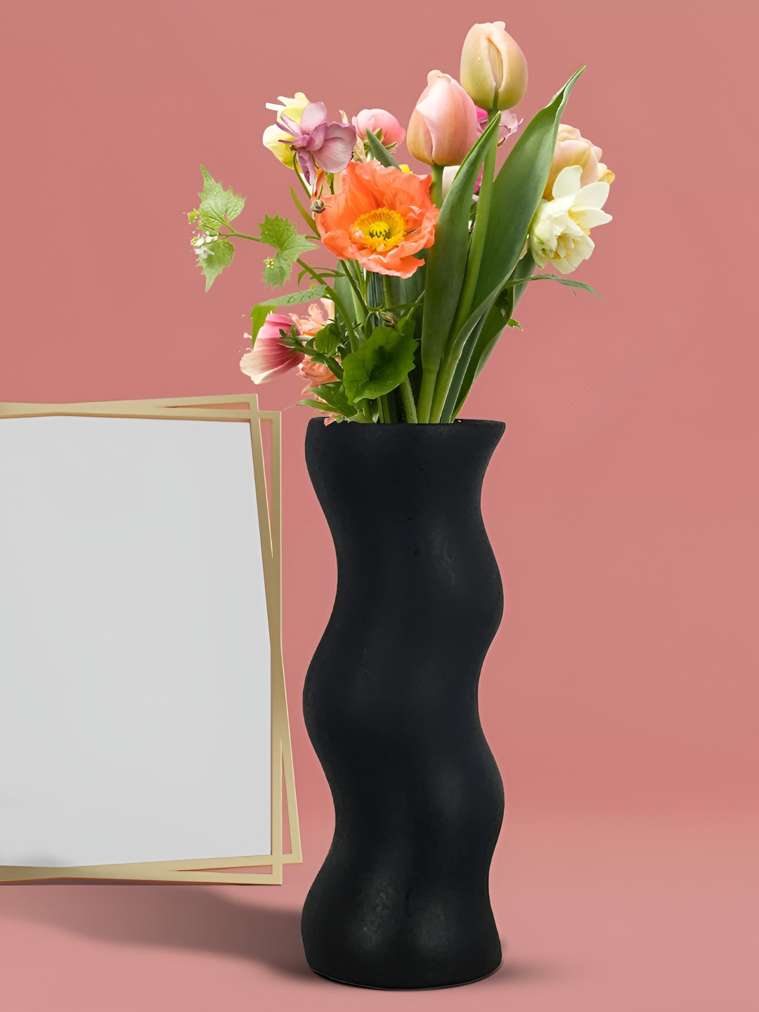 LASAKI Piper Black Ceramic Flower Vase