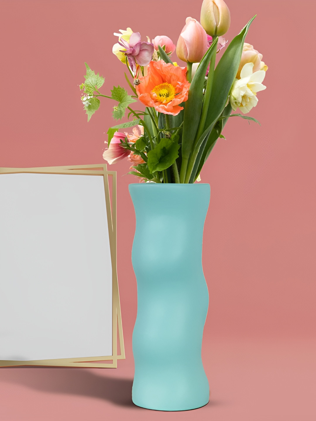 LASAKI Piper Aqua Blue Ceramic Flower Flower Vase