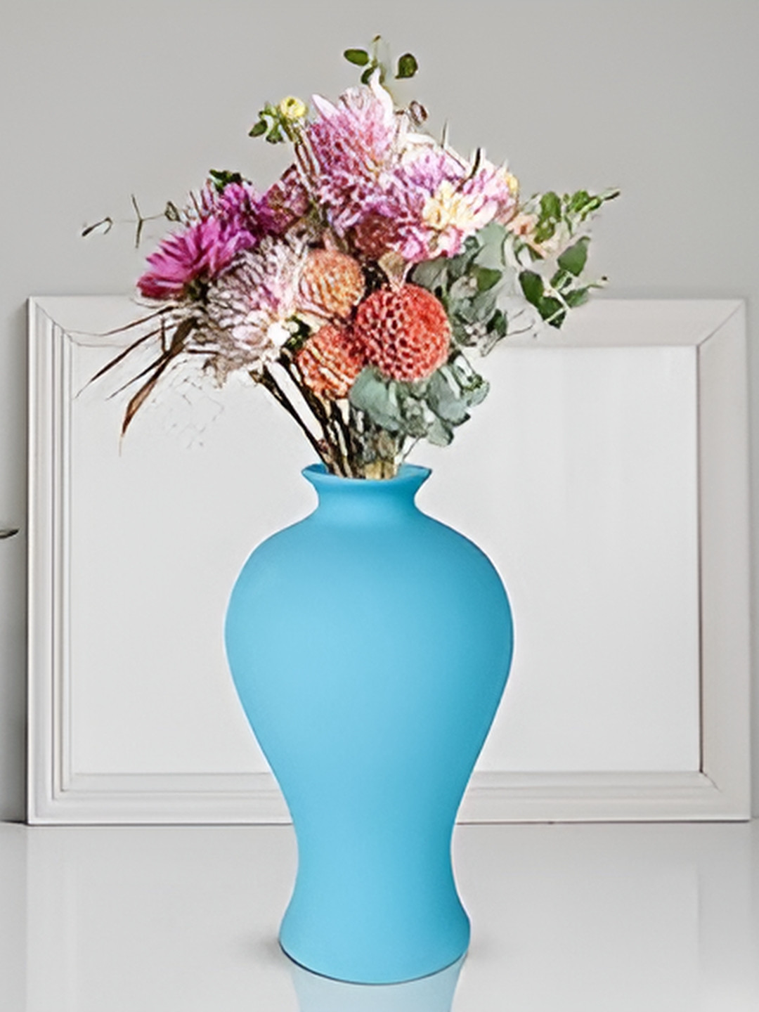 LASAKI Apsara Blue Cylinderical Ceramic Flower Vase